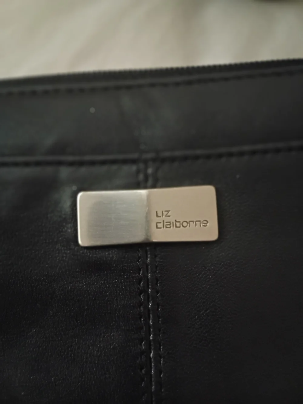 Liz Claiborne Black Leather Zip-Around Wallet with Silver Logo Plate